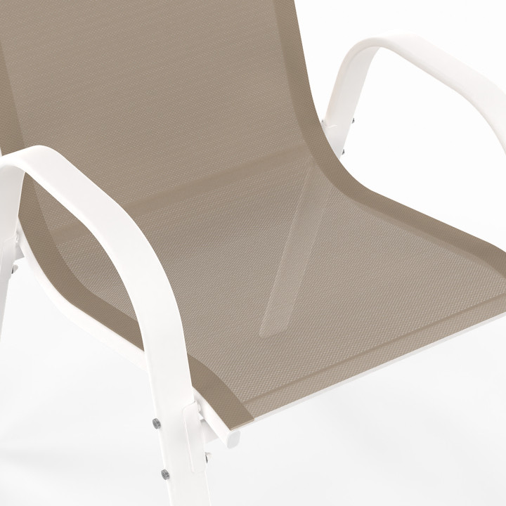 Conjunto de muebles de jardín MADRID mesa extensible 135-270 cm y 12 sillas apilables blanco y beige Conjunto de muebles de jardín MADRID mesa extensible 135-270 cm y 12 sillas apilables blanco y beige