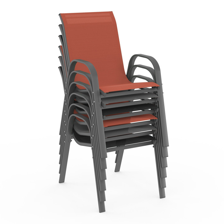 Salon de jardin gris, noir et terracotta avec table 190 cm et 8 chaises empliables - MADRID | ID Market
