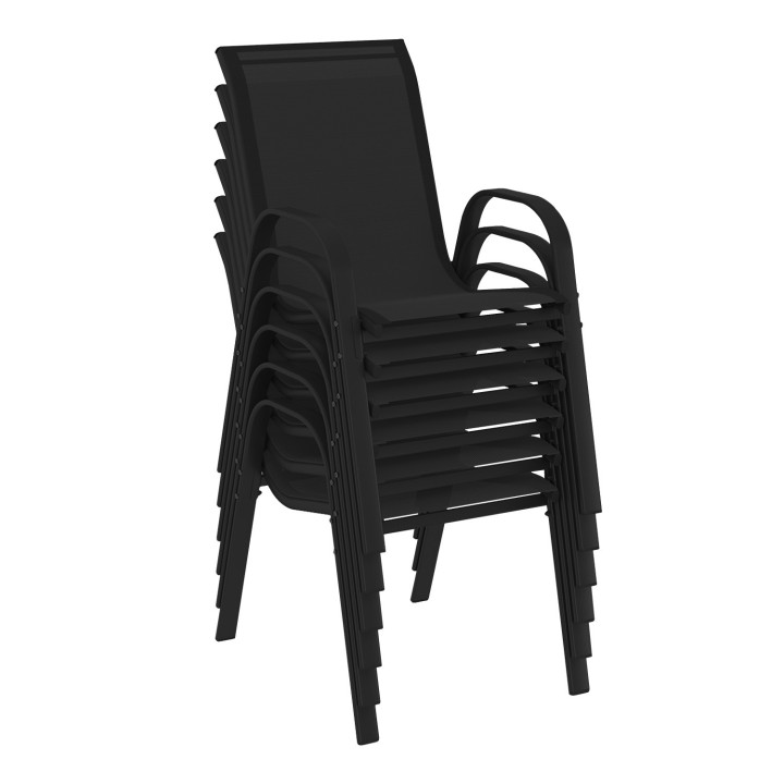 Conjunto de muebles de jardín MADRID mesa extensible 135-270 cm y 12 sillas apilables negro Conjunto de muebles de jardín MADRID mesa extensible 135-270 cm y 12 sillas apilables negro