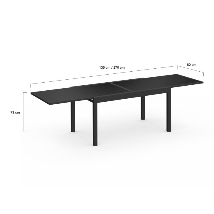Conjunto de muebles de jardín MADRID mesa extensible 135-270 cm y 12 sillas apilables negro Conjunto de muebles de jardín MADRID mesa extensible 135-270 cm y 12 sillas apilables negro