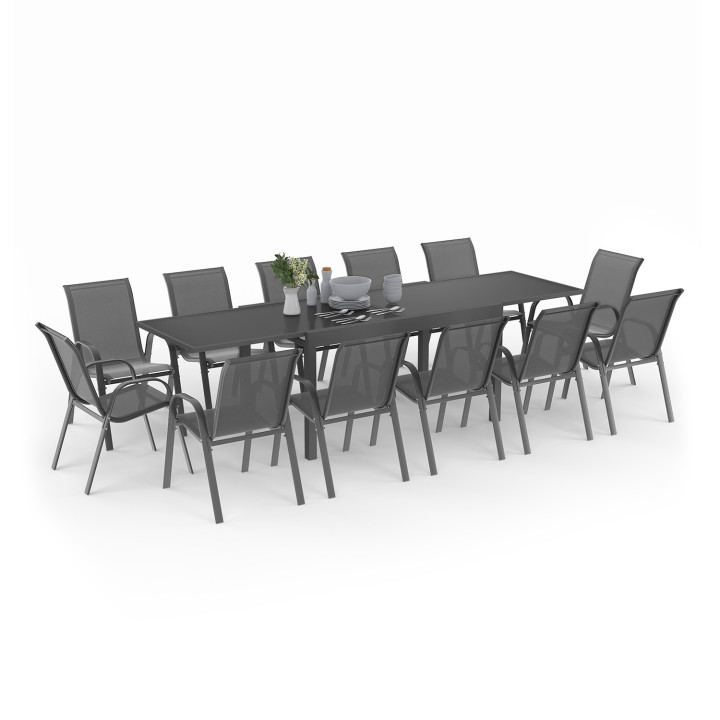 Tuinmeubelset, uitschuifbare tafel en 12 stoelen: antracietgrijs - MADRID | ID Market