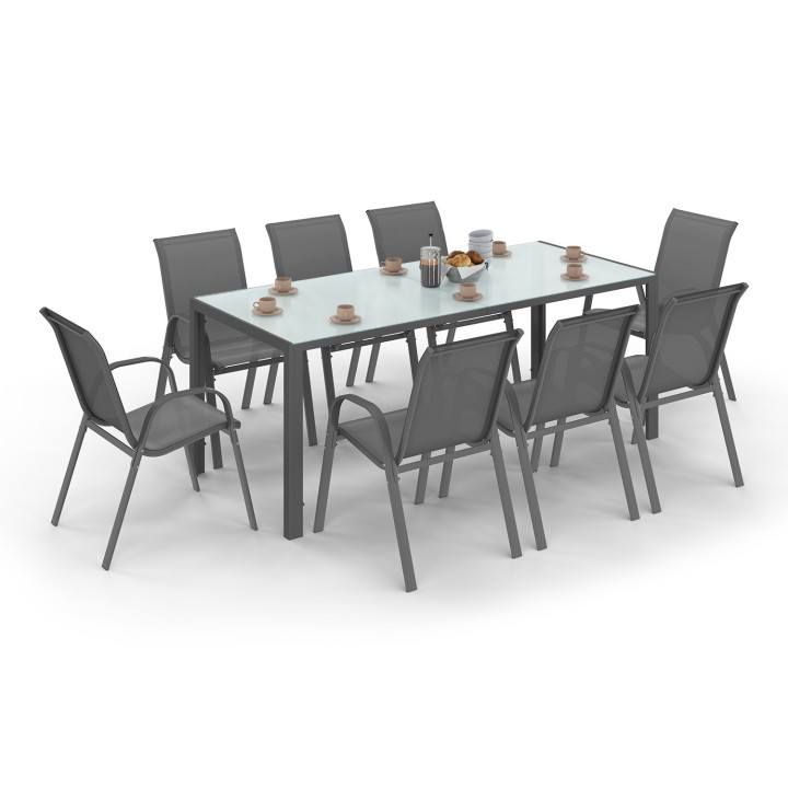 Tuinmeubelset, tafel en stoelen, 8-zits, antracietgrijs - MADRID | ID Market