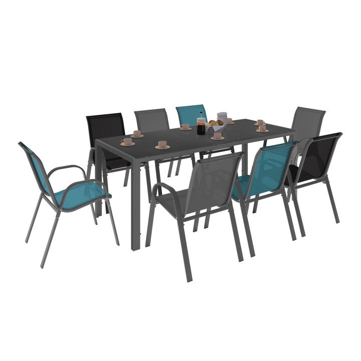 Tuinmeubelset, tafel en stoelen, 8 zits, mix kleur blauw, grijs en zwart - MADRID | ID Market