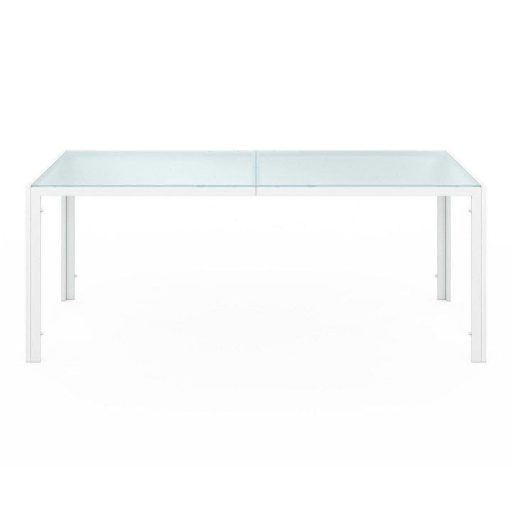 Salon de jardin MADRID table 190 cm et 8 chaises empilables blanc et beige