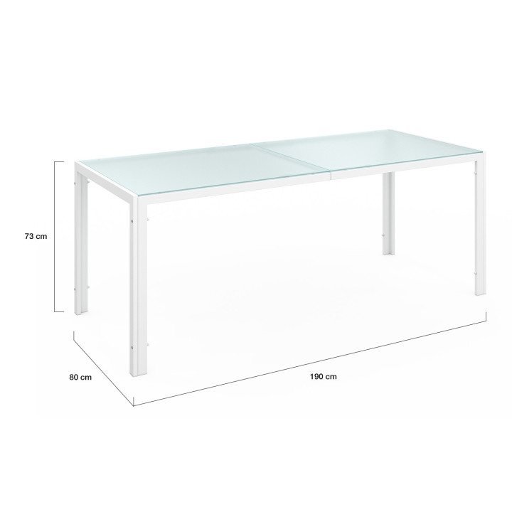 Salon de jardin MADRID table 190 cm et 8 chaises empilables blanc et beige