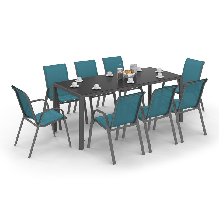 Tuinmeubelset, tafel en stoelen, 8-zits, canard blauw- MADRID | ID Market