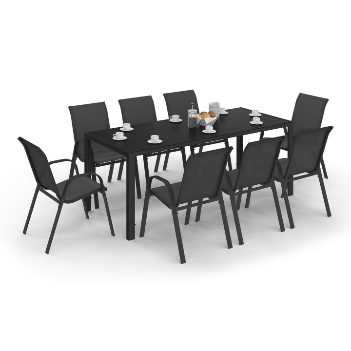 Tuinmeubelset, tafel en stoelen, 8 zits, zwart - MADRID | ID Market