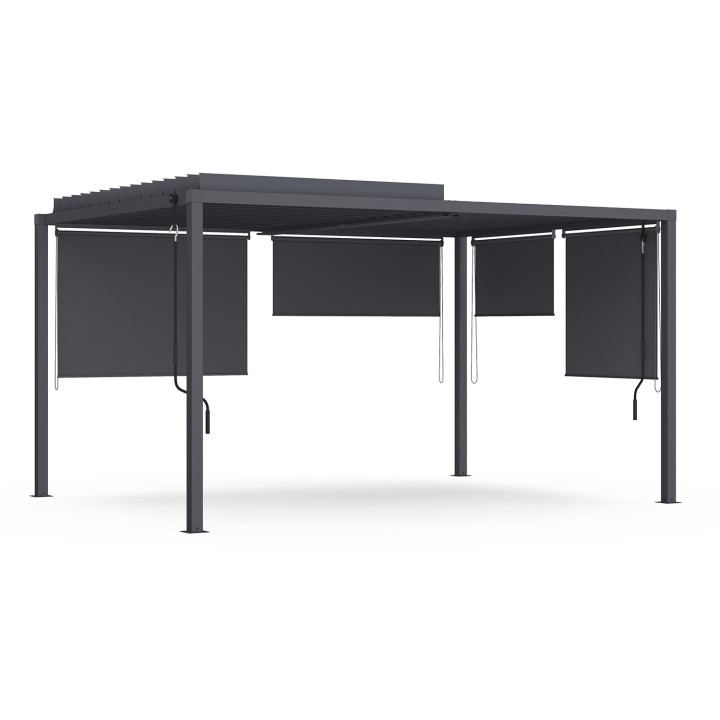 Bioklimatische Pergola ausrichtbare Lamellen 3x4M und Markisen anthrazitgrau | ID Market