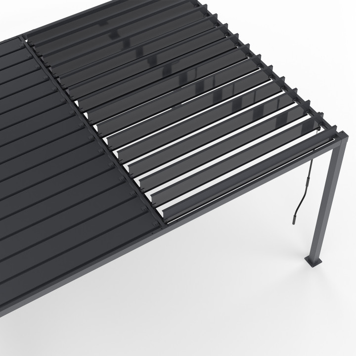 Pergola bioclimatica con lamelle orientabili 3x4M e tende grigio antracite | ID Market