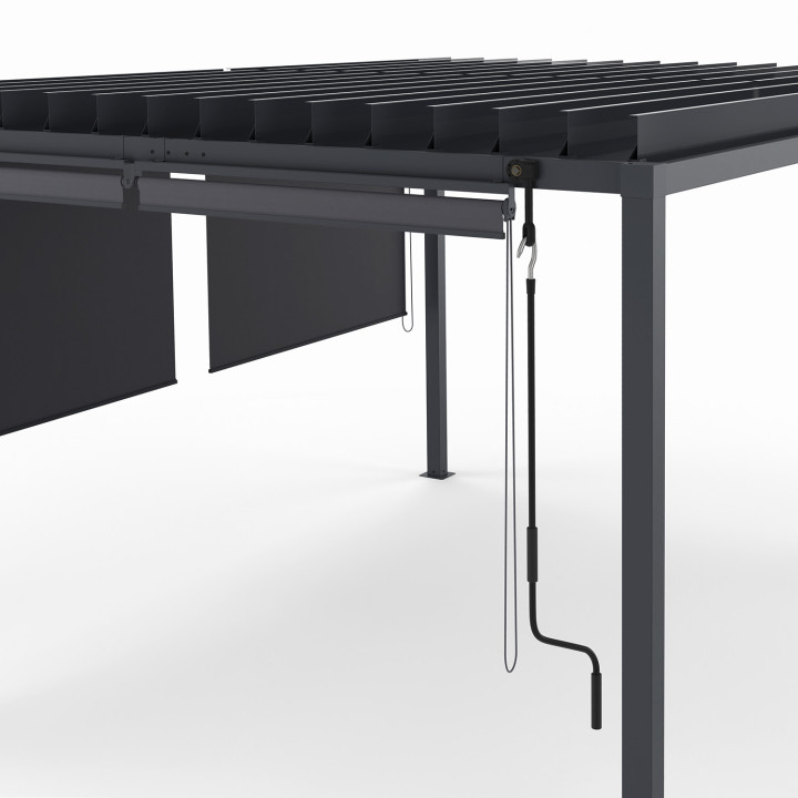 Pérgola bioclimática con lamas orientables 3x4M y persianas gris antracita | ID Market