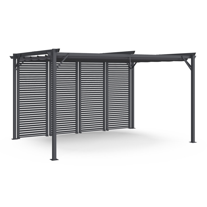 Pergola persienne gris anthracite avec toit rétractable et 4 pans modulables 3x4M | ID Market Pergola persienne gris anthracite avec toit rétractable et 4 pans modulables 3x4M | ID Market
