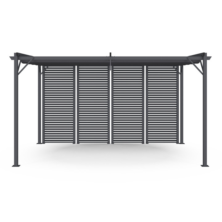 Pergola persienne gris anthracite avec toit rétractable et 4 pans modulables 3x4M | ID Market Pergola persienne gris anthracite avec toit rétractable et 4 pans modulables 3x4M | ID Market