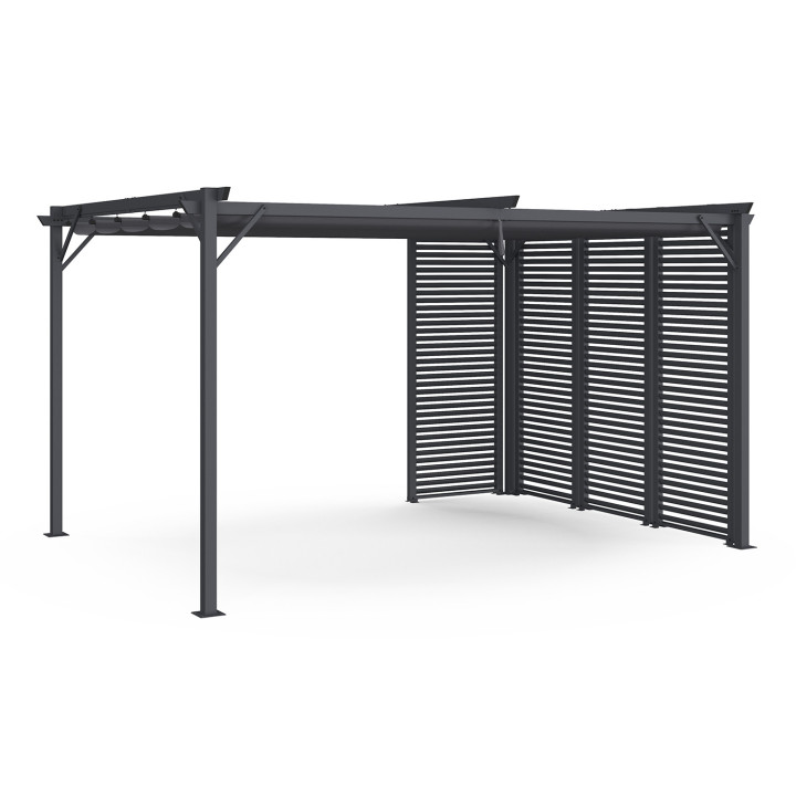 Pergola persienne gris anthracite avec toit rétractable et 4 pans modulables 3x4M | ID Market Pergola persienne gris anthracite avec toit rétractable et 4 pans modulables 3x4M | ID Market