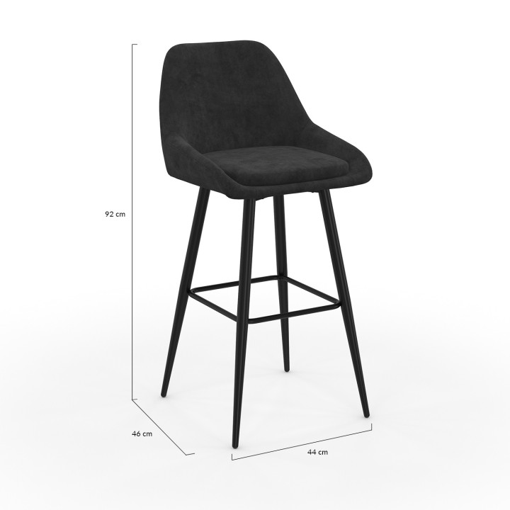 ¡Juego de 4 taburetes de bar de terciopelo negro con medio reposabrazos - THALYA | Zen Cart! IDMarket