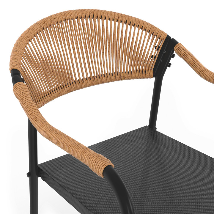 Tuinmeubelset met 6 zwarte textilene en touw stoelen, licht rotan - MADEIRA |ID Market
