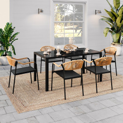16938 - Conjunto de muebles de jardín con 6 sillas de ratán negro y claro Conjunto de muebles de jardín con 6 sillas de textilene negro y cuerda, ratán claro - MADEIRA |ID Market