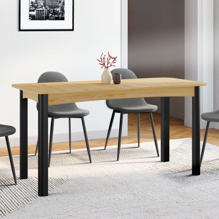 Table à manger extensible rectangle JUNE 6-10 personnes bois et noir 160-200 cm