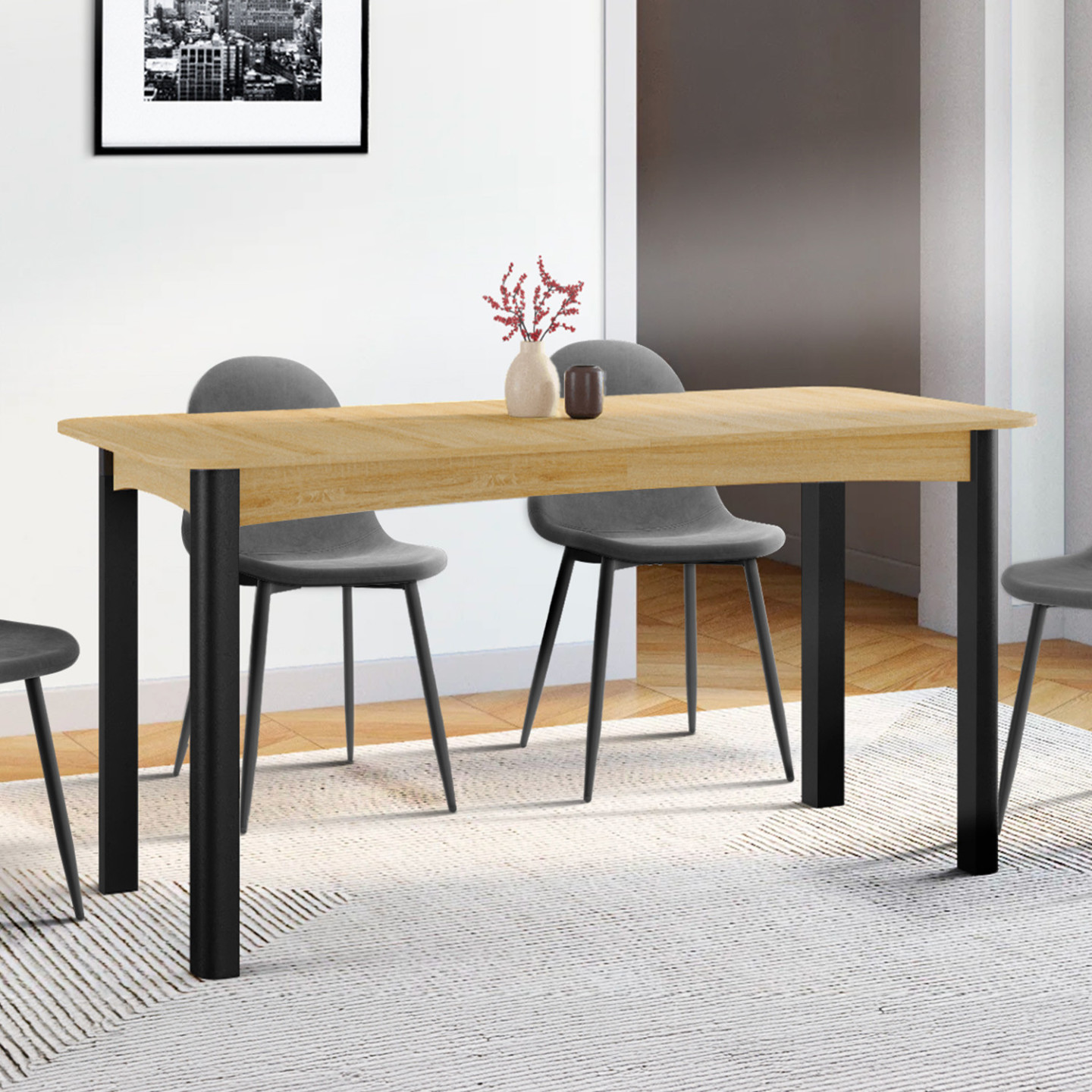TABLE À MANGER Extensible 6-10 Personnes Bois et Blanc 160-200 cm Salle