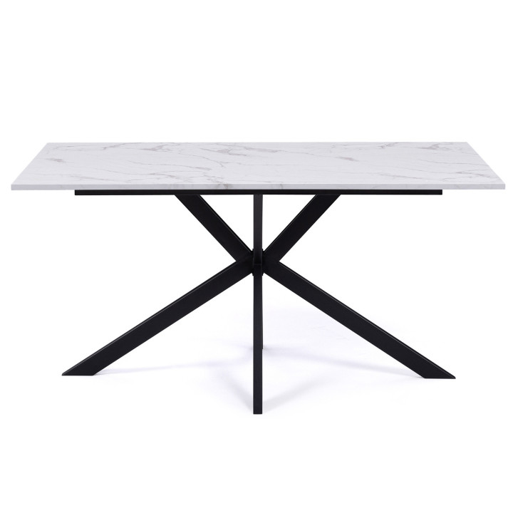 Witte uitschuifbare eettafel 6-8 personen, marmereffect | ID Market