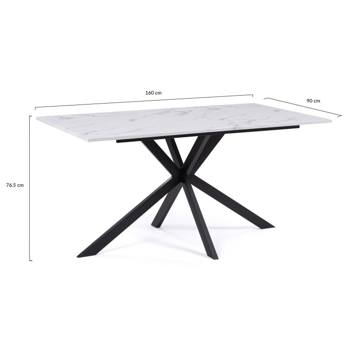Witte uitschuifbare eettafel 6-8 personen, marmereffect | ID Market