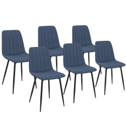 16666 - 6 chaises en tissu bleu Lot de 6 chaises MIRA en tissu bleu pour salle à manger