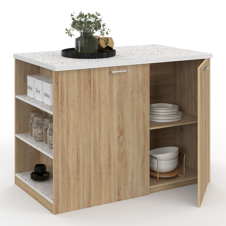 TIBO middeneiland 120 cm in beukenhout met terrazzowerkblad
