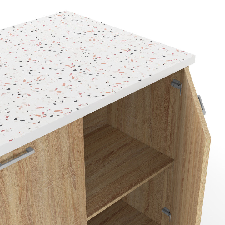 TIBO middeneiland 120 cm in beukenhout met terrazzowerkblad