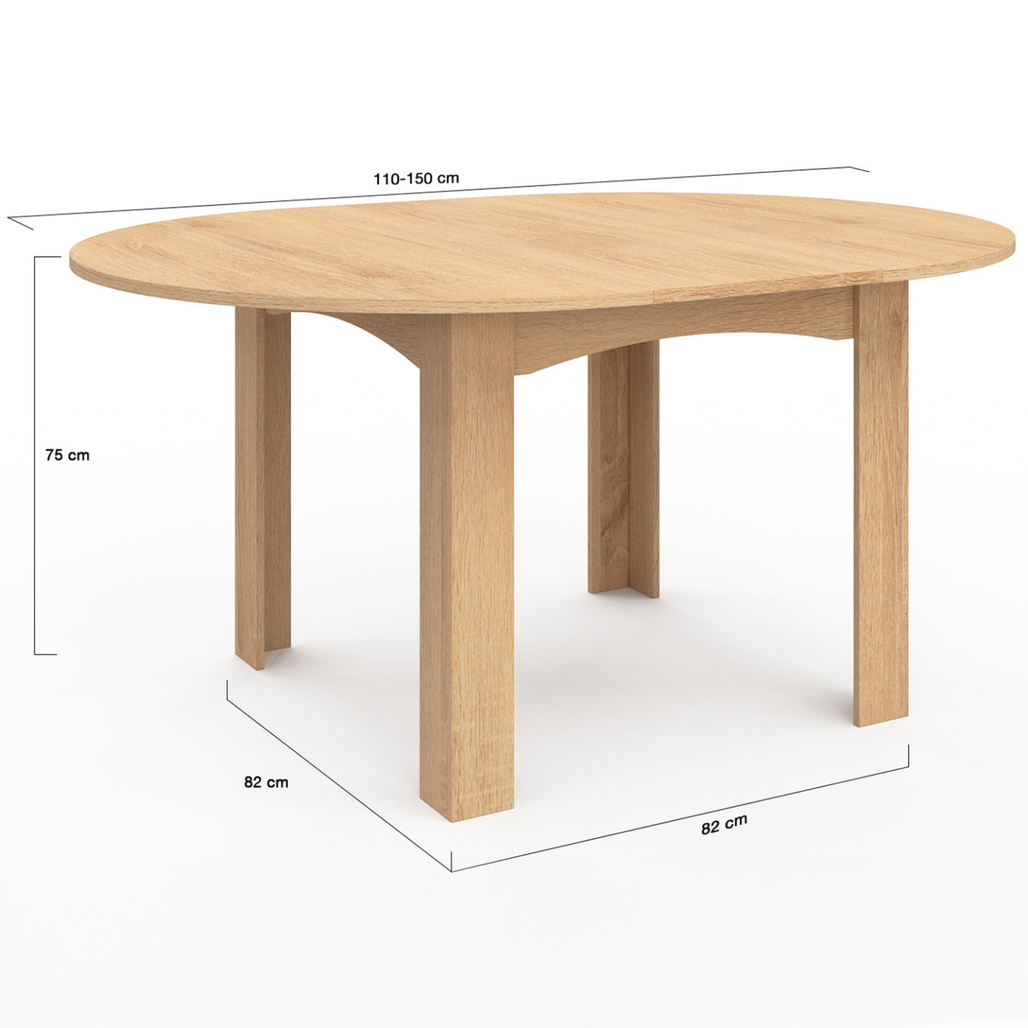 Table à Manger Extensible Ronde DONA - Noir Et Hêtre - 110-150cm - 4 à 8 Personnes - Moderne