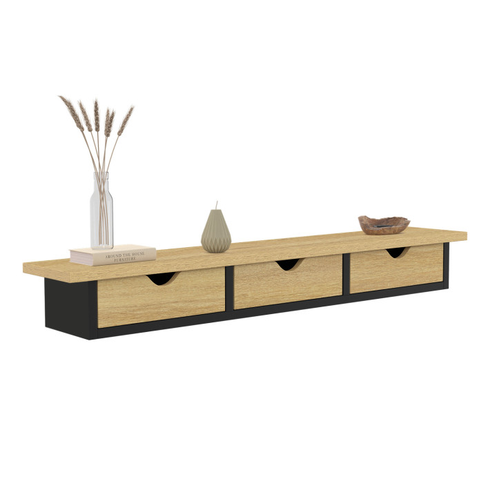 Wandconsole met hout- en zwart effect en 3 laden - LISE | ID Market