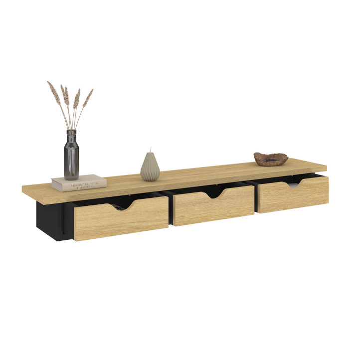 Wandconsole met hout- en zwart effect en 3 laden - LISE | ID Market