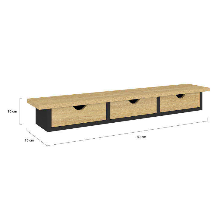 Wandconsole met hout- en zwart effect en 3 laden - LISE | ID Market