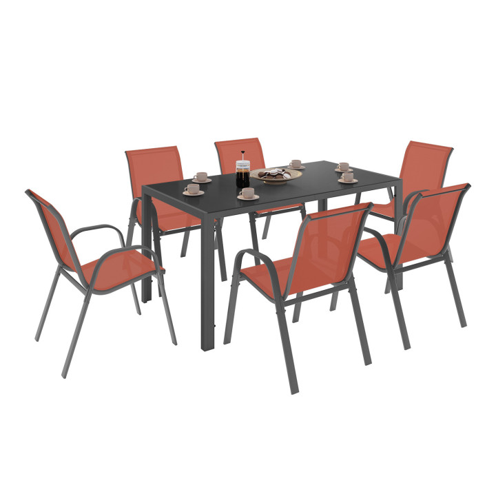 Stalen en terracotta tuinset met 150 cm tafel en 6 stapelstoelen - MADRID | ID Market