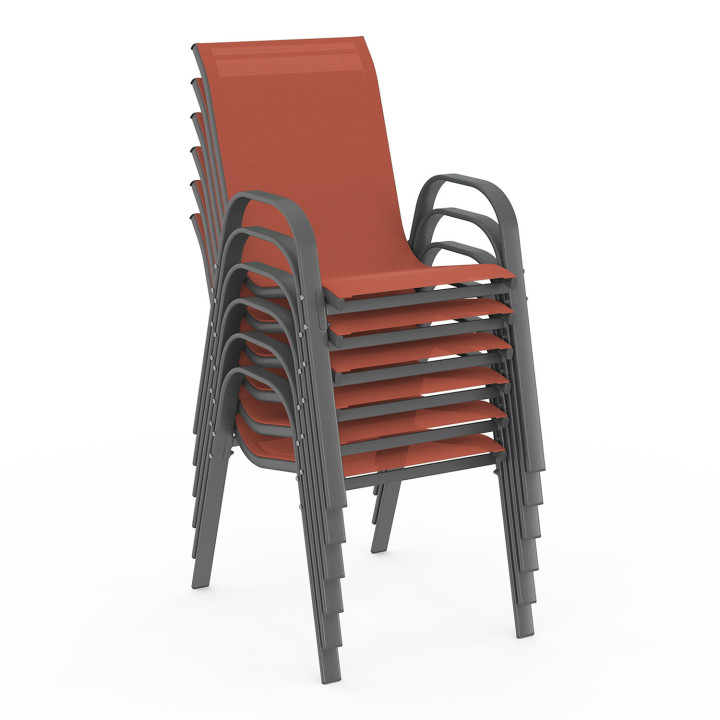 Stalen en terracotta tuinset met 150 cm tafel en 6 stapelstoelen - MADRID | ID Market