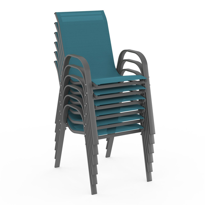 Tuinmeubelset 6 zits tafel 150cm stapelstoelen eend blauw - MADRID | ID Market