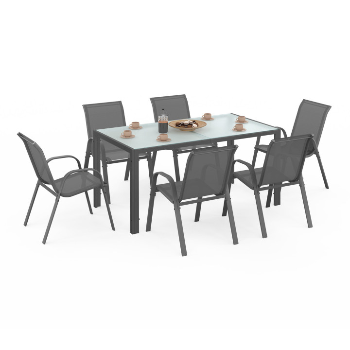 Tuinmeubelset 6 zits tafel 150cm antracietgrijs - MADRID | ID Market