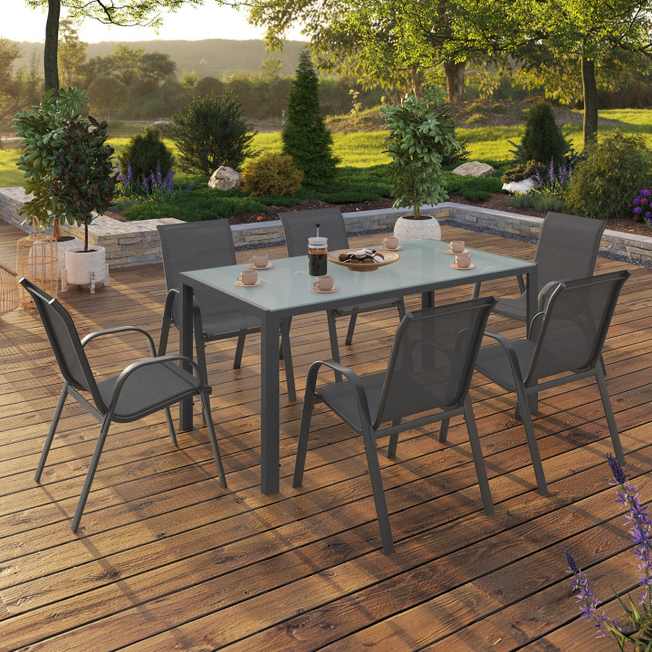 Tuinmeubelset 6 zits tafel 150cm antracietgrijs - MADRID | ID Market