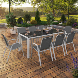 15122 - Set di mobili da giardino bianchi e grigi con 8 sedie impilabili Set di mobili da giardino 8 posti bianchi e grigi - MADRID | ID Market
