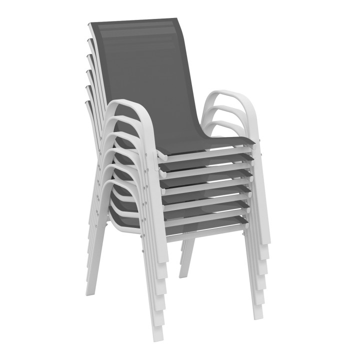 Tuinmeubelset met tafel van gehard glas en 12 grijze en witte stoelen - MADRID | ID Market