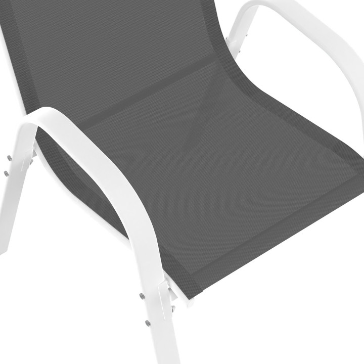 Salon de jardin MADRID table extensible 135-270 CM et 12 chaises empilables blanc et gris