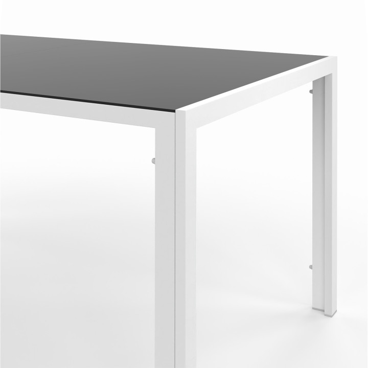 Tuinmeubelset met tafel van gehard glas en 6 grijze en witte stoelen - MADRID | ID Market