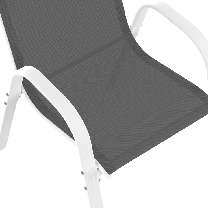 Salon de jardin MADRID table 150 CM et 6 chaises empilables blanc et gris