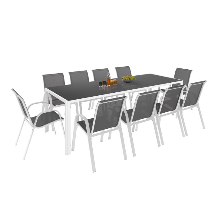 Wit en grijs tuinmeubelset met 10 stapelbare stoelen - MADRID | ID Market