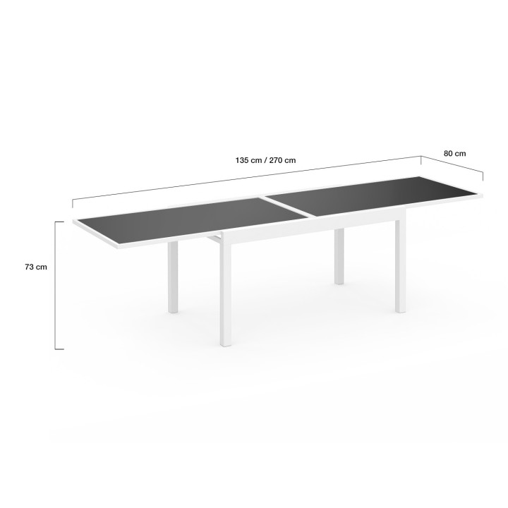 Salon de jardin MADRID table extensible 135-270 CM et 12 chaises empilables blanc et gris