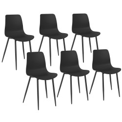16659 - Lot de 6 chaises noires en polypropylène avec pieds en métal Lot de 6 chaises en polypropylène KIARA noires avec pieds en métal