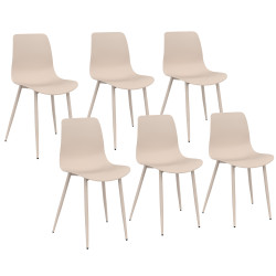 16660 - Lot de 6 chaises en polypropylène beige avec pieds en métal Lot de 6 chaises en polypropylène KIARA beige avec pieds en métal