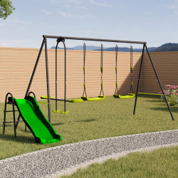 Balançoire 3 agrès portique avec 2 balançoires, balançoire face à face et toboggan