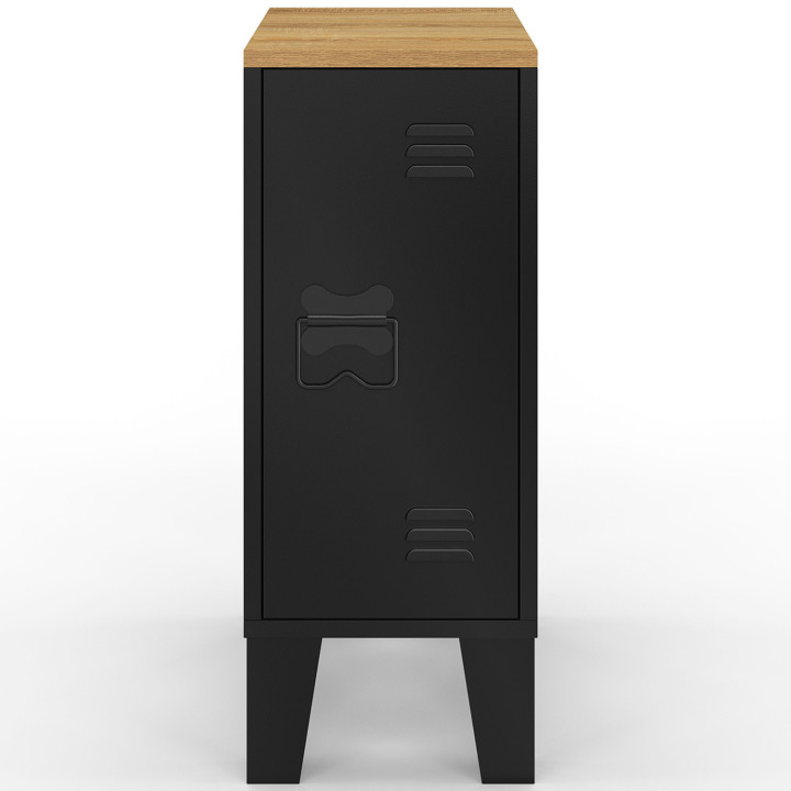 Set di 2 comodini ESTER a 1 anta in metallo nero con piano in faggio in stile industriale