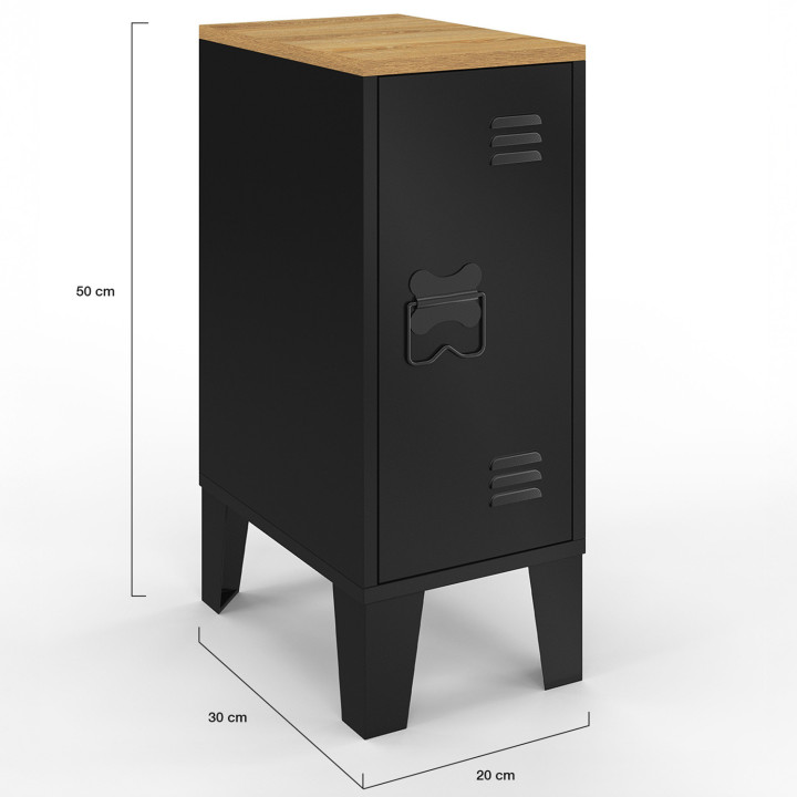 Lot de 2 tables de chevet ESTER 1 porte métal noir plateau façon hêtre design industriel Lot de 2 tables de chevet ESTER 1 porte métal noir plateau façon hêtre design industriel