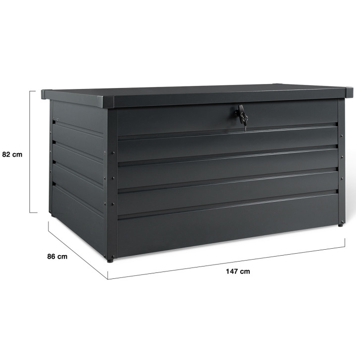 Coffre de rangement métal verrouillable gris anthracite pour jardin 810L