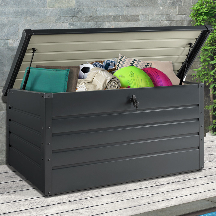 Coffre de rangement métal verrouillable gris anthracite pour jardin 810L 147x86x82 cm